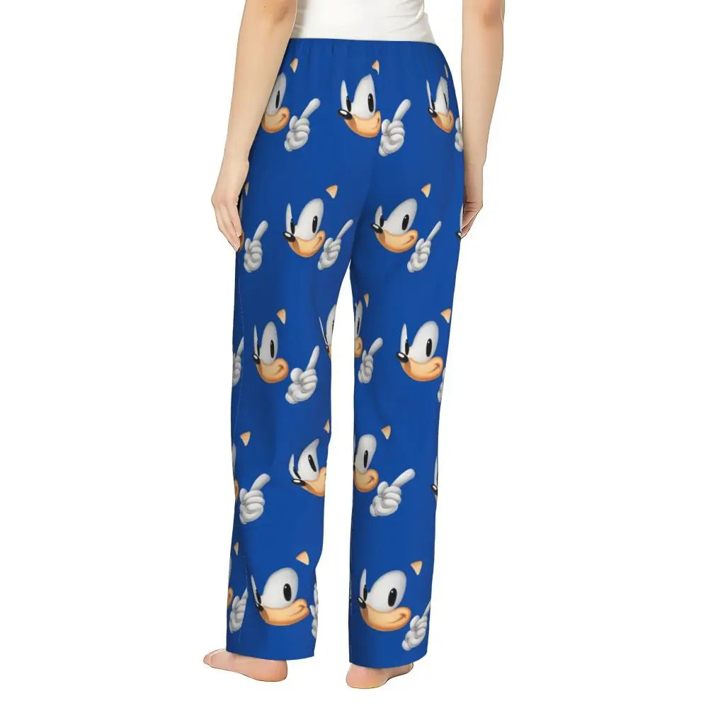 Custom Women Soniced Pajama Pants Printed Hedgehog Game Sleep Sleepwear Bottoms with Pockets