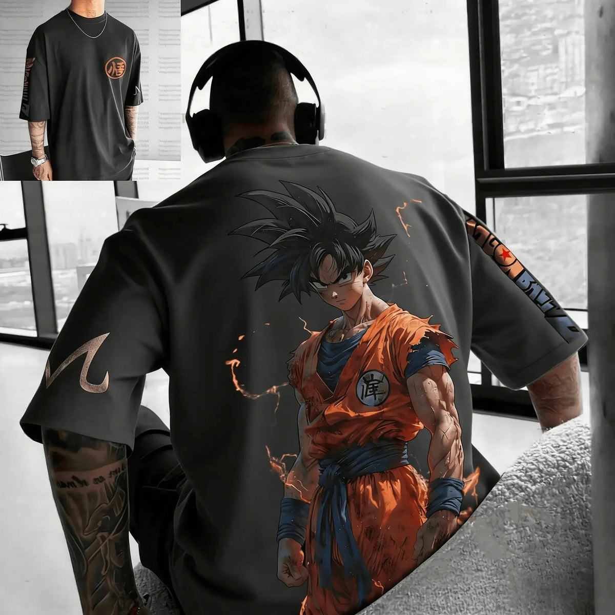 Tricou vintage pentru bărbați cu motiv anime „Goku rănit în bătălia de vară din Dragon Ball”, din bumbac pur, casual, lejer, sportiv, pentru uz zilnic