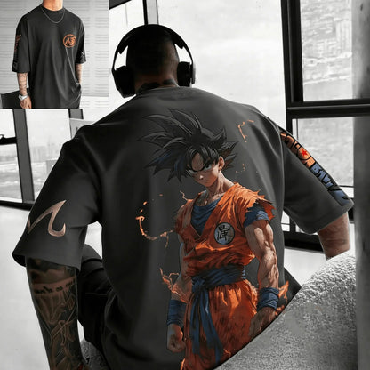 Tricou vintage pentru bărbați cu motiv anime „Goku rănit în bătălia de vară din Dragon Ball”, din bumbac pur, casual, lejer, sportiv, pentru uz zilnic