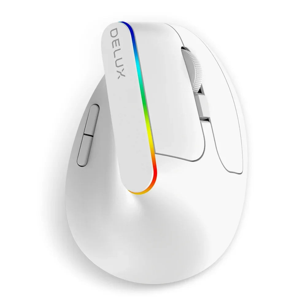 Delux  Ergonomic Vertical Mouse Rechargeable Wireless RGB Mouse Bluetooth 2.4G  4000DPI Gaming Silent Mice For Laptop PC