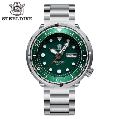 STEELDIVE SD1975W Black Dial Day and Date Function NH36 Automatic Movement 47.5mm Super Luminous 300M Waterproof Tuna Can Watch