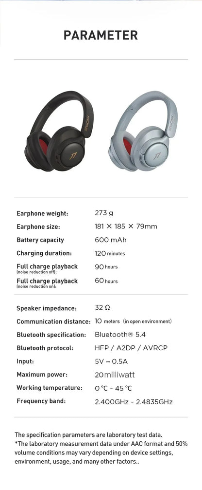 1MORE SonoFlow S Active Noise Canceling Wireless Headphones 42dB ANC Bluetooth Headsets Hi-Res Audio 90H Playtime