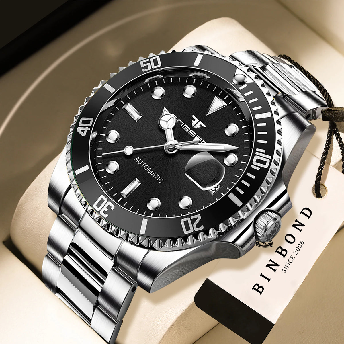 BINBOND mekaniske armbåndsure til mænd, luksuriøse, selvlysende, vandtætte, automatiske, med tourbillon, skeletterede