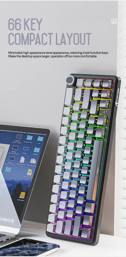 Teclado mecánico inalámbrico Attack Shark X66 con diseño compacto 65%, retroiluminación RGB, montaje gasket, hot swap, Bluetooth, USB-C, PBT y batería de gran capacidad
