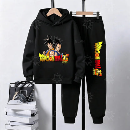Dragon Ball Super Son Goku Printed Hooded Sweatshirt Suit Casual Loose Anime Streetwear Hoodie Pants 2 Piece Set for Men Boys