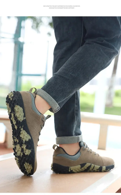 Zapatos de cuero de ante y tejido PU con puntera ancha, antideslizantes, para senderismo, trabajo, deporte masculino y caminatas al aire libre para mujer
