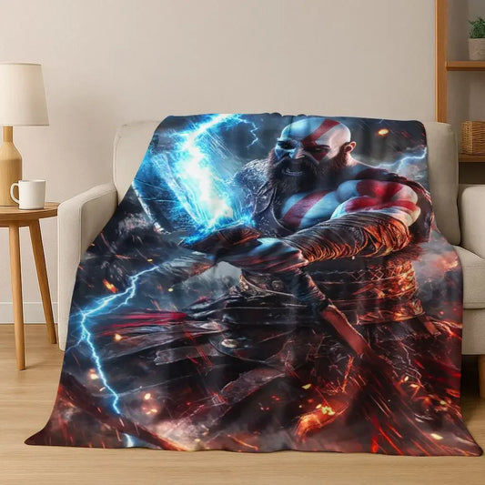 A Classics God of War Kratos Gamer Flannel Throw Blanket Soft Cozy Warm for Home Bedroom Bed Sofa Gift
