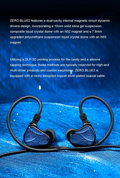 TRUTHEAR Zero:BLUE2 earphone Dual Dynamic Drivers lEMs with Detachable Cable in Ear Headphone  0.78mm 2pin 3.5mm plug
