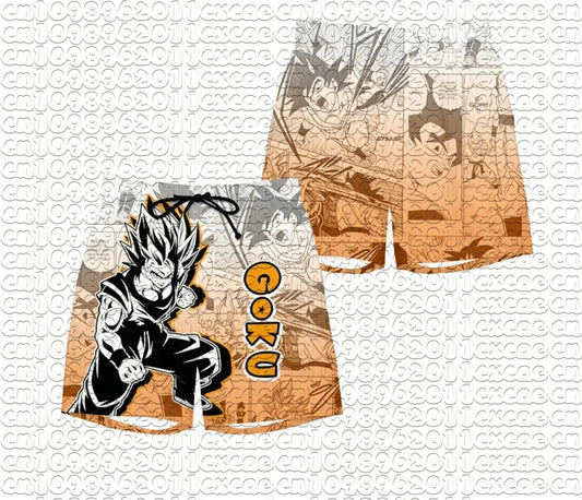 2026 Summer Dragon Ball Goku Manga Print Shorts, Breathable Quick Dry, Retro American Style Loose Sports Shorts for Men Women