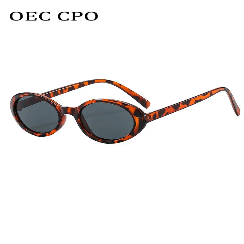 Små ovala solglasögon för kvinnor och män, trendiga, vintage, hiphop, cat-eye, leopardmönster, svarta, punk, UV400, Oculos