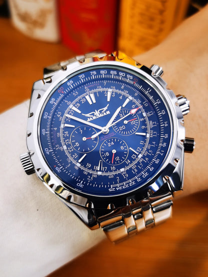 Jaragar Automatic Watch for Men Military Multifunction 3 Sub-Dials Sports Mechanical Watches Top Brand Luxury Leather Steel Band