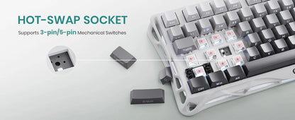 GravaStar Mercury K1 75% Wireless Mechanical Gaming Keyboard, Aluminum Alloy Exoskeleton Design, RGB Backlit, Hot-Swap Socket