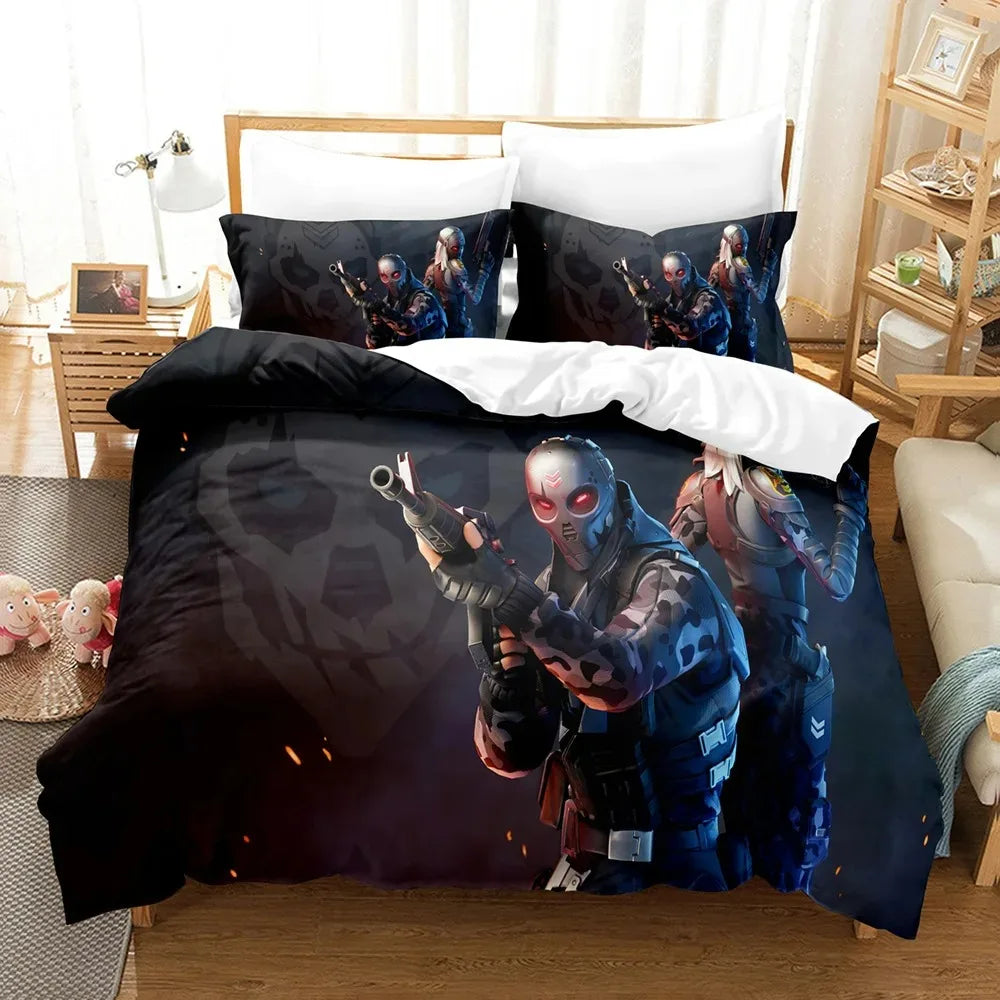 F-Fortnite 3PCS Bedding Set Battle Royale Kids Duvet Cover Quilt Pillowcase Double Size Victory Game Bedroom Linen Decoration