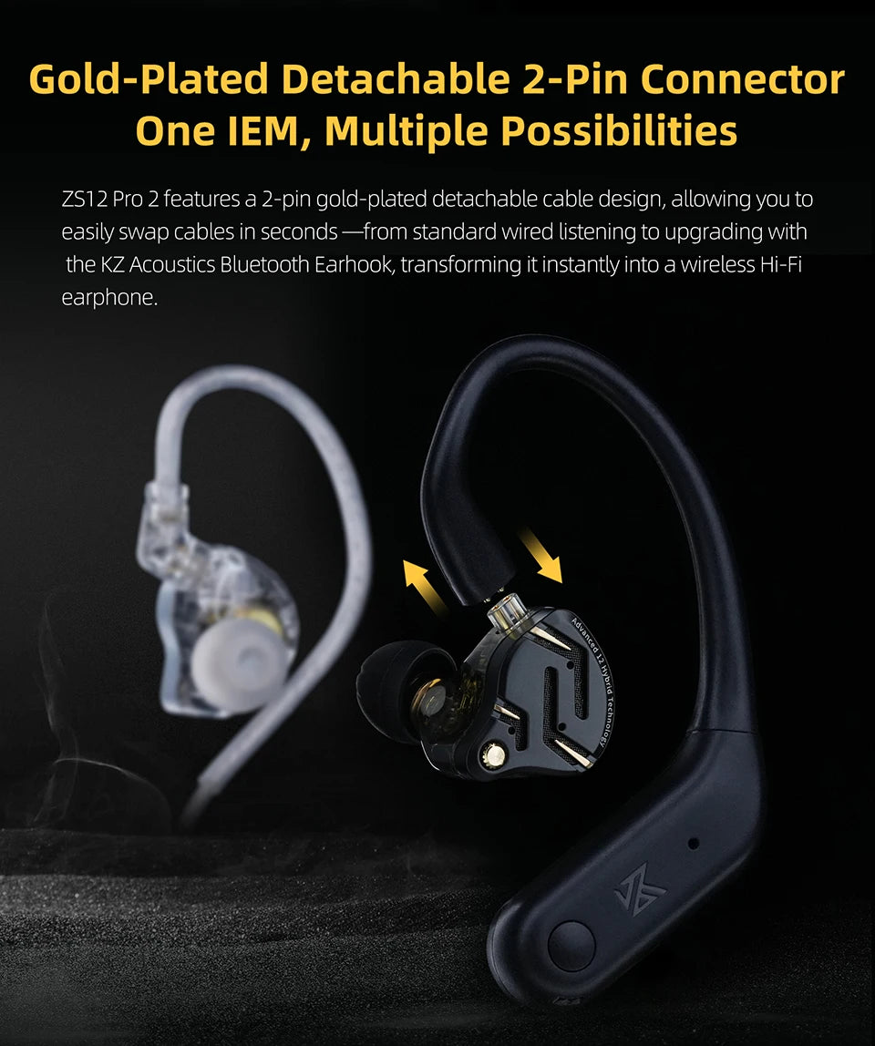 KZ ZS12 PRO 2 Flagship-Grade Super-Linear Hybrid IEM Earphones HiFi Bass In Ear Headphones Esports Gaming Headest Wired Earbuds