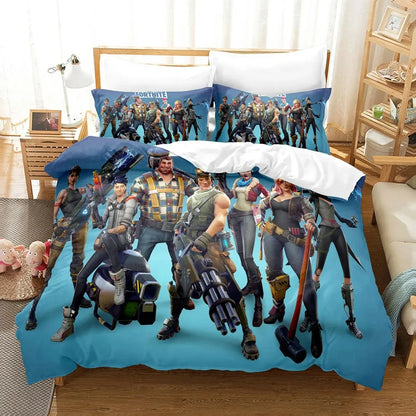 F-Fortnite 3PCS Bedding Set Battle Royale Kids Duvet Cover Quilt Pillowcase Double Size Victory Game Bedroom Linen Decoration