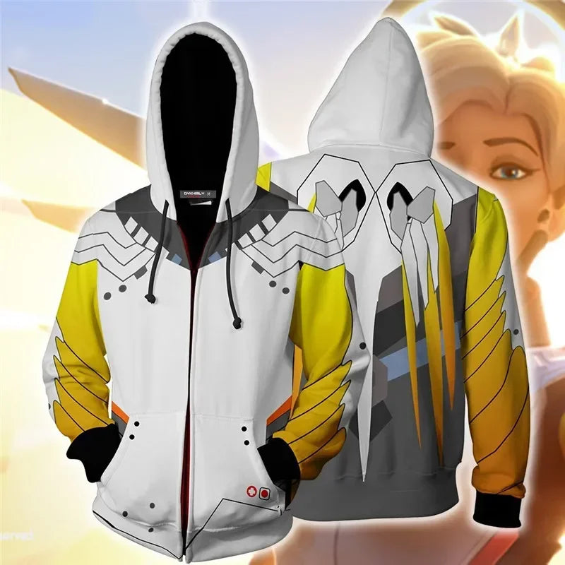 Animepelihuppari, 3D-painatus, Overwatches DVA DJ -cosplay-asu, naisten, miesten ja pariskuntien hupullinen takki, yläosa, vaate