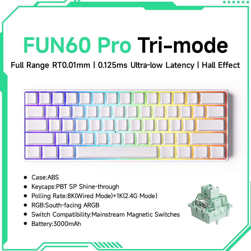 MONSGEEK FUN60 PRO&MAX HE Machanical Keyboard Magnetic Switch 60% Wireless Gaming Keyboard Rapid Trigger 8K ARGB Custom Keyboard