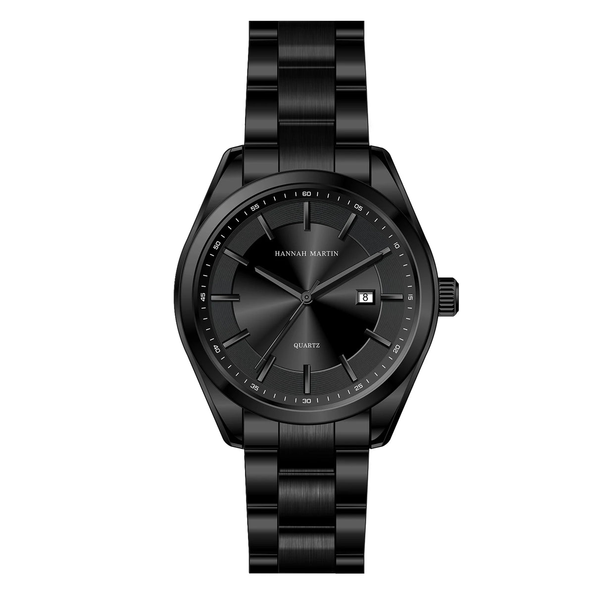 Relógio de quartzo HANNAH MARTIN, 40 mm, para homem, bracelete em aço inoxidável preto, resistente à água até 3 bar, estilo desportivo-chique