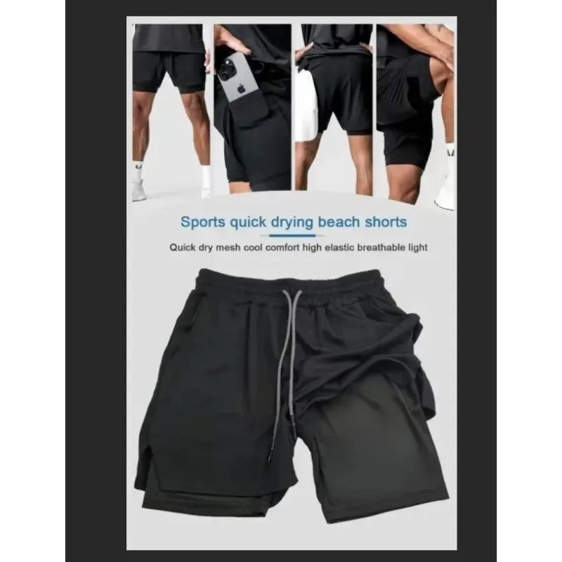 Dragon Ball Hot Blood Anime Peripheral Double-layer Shorts 2025 Men's Comfortable and Breathable Sports Five-point Pants