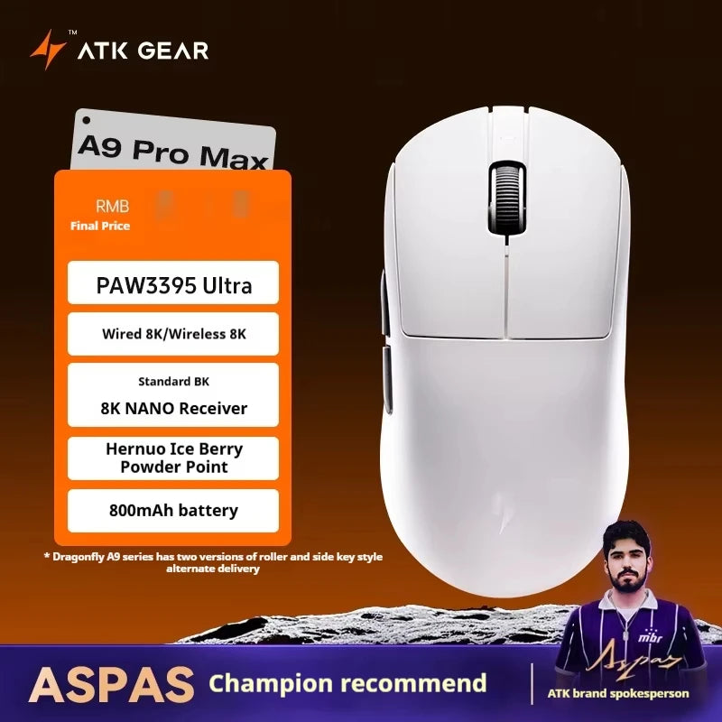 ATK  A9 Plus Gaming Mouse Wireless A9/A9 SE/A9 Pro Tri Mode 8K Gaming Mouse Lightweight A9 Ultimate E-sports PC Gift Customized