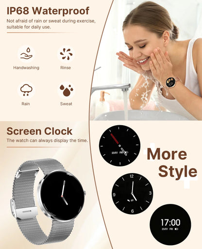 MEVADEN 8.5mm Ultra-thin Luxury Stainless Steel Smart Watch Women 1.43" AMOLED HD Screen Health Monitor Sport Smartwatch H33