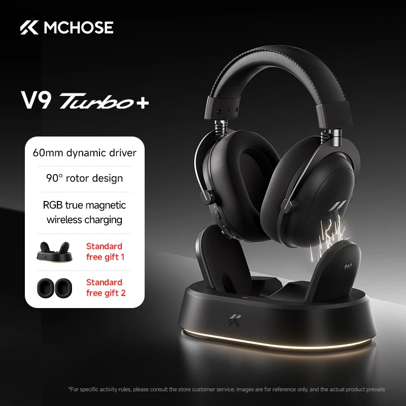 MCHOSE V9 Turbo + Wireless Gaming Headset 60mm 7.1 Surround Sound Professional Esports Headphones With RGB Charging Base