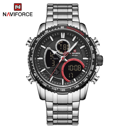 Relógio desportivo para homem NAVIFORCE – Relógio de pulso de luxo original em aço inoxidável, modelo militar estanque com duplo visor