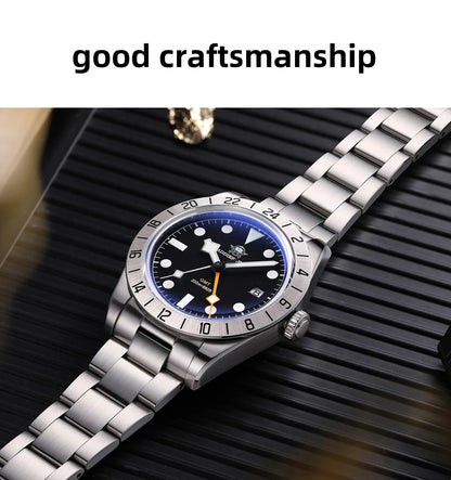 ADDIESDIVE New Luxury Men's Watch 200 Waterproof Stainless Steel Quartz Watch BGW9 Super Blue Luminous GMT Stainless Steel Watch
