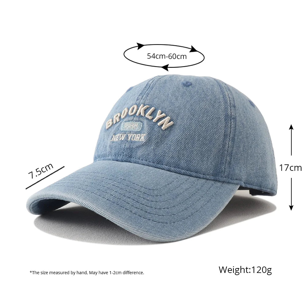 Gorra de visera de denim vintage, gorra de béisbol de moda de estilo vaquero, gorra unisex con letras bordadas, gorras snapback de hip hop, gorra molona