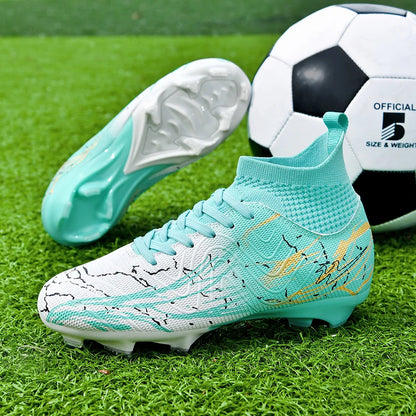 Nouvelles chaussures de football pour hommes, très vendues, chaussures de football à tige haute, crampons de futsal pour terrain en herbe, baskets d'intérieur de haute qualité, antidérapantes pour l'extérieur.