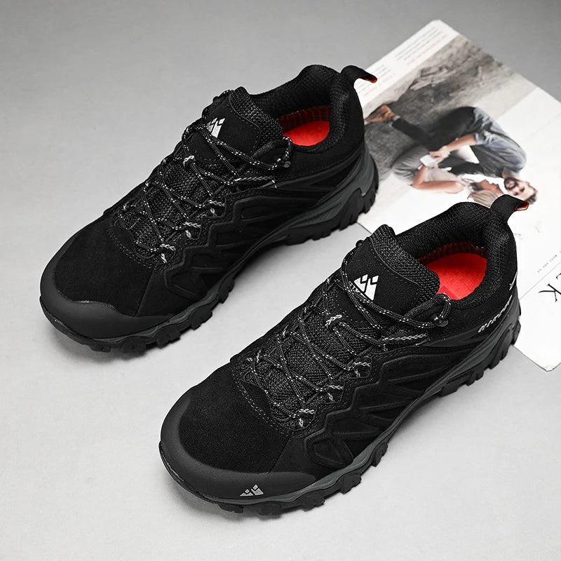 HIKEUP High Quality Leather Hiking Shoes Durable Outdoor Sport Men Trekking Leather Shoes Lace-Up Climbing Hunting Sneakers