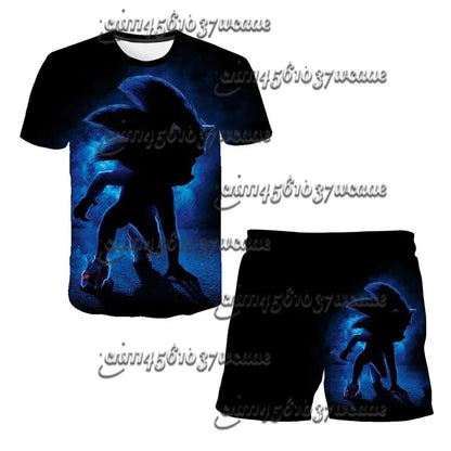 Bandai Animation Game Sonic Character Series T-shirt Set COS Universal Summer Oversized Short Sleeve Shorts New FamilyMatching