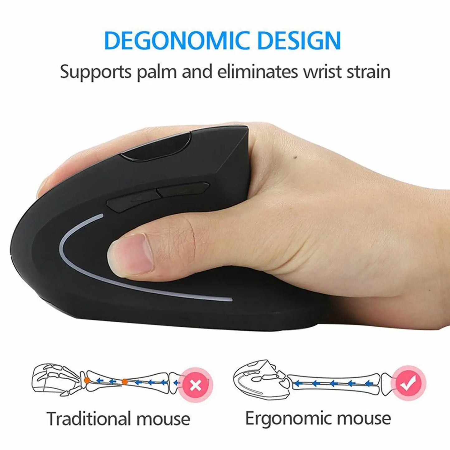 2.4G Wireless Mouse Vertical Game Mouse Ergonomics 1600DPI PC Laptop Office Mini Game Mouse