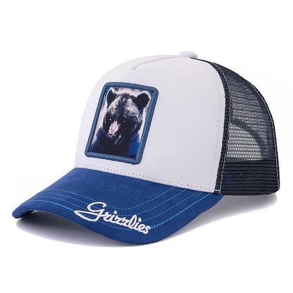 Hot Sale Unisex Mesh Cap Lion Pattern Patch Design Suede Hat Women And Men Summer Animal Baseball Cap Fashion Trucker Hat