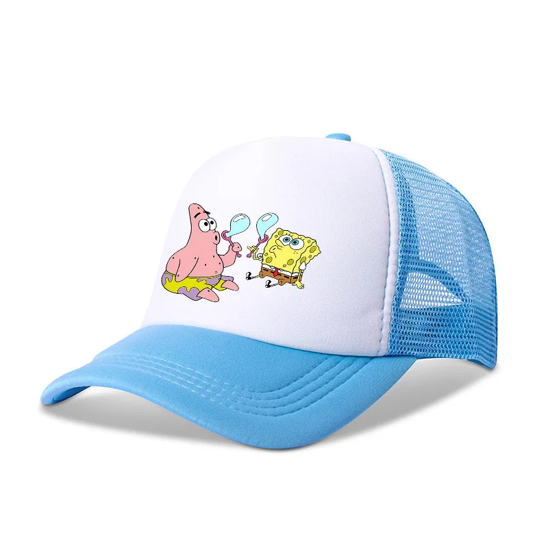 Sød SpongeBob-baseballkasket i anime-stil, rund, til børn, drenge, piger og voksne, til sport og fritid, med solskærm, justerbar, film- og tegneseriefigur, med skygge og netforing