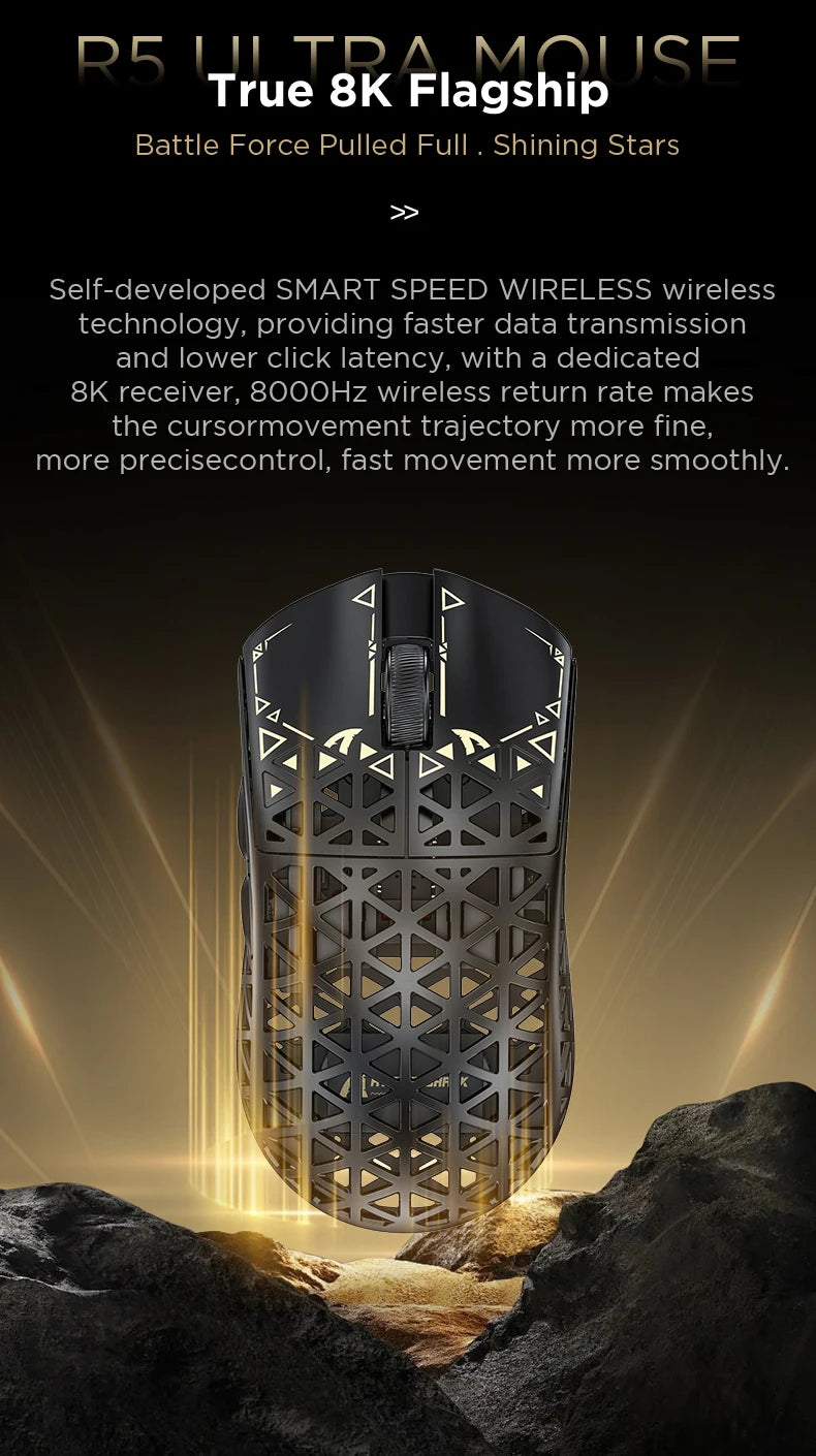 ATTACK SHARK R5 Ultra Carbon Fiber bezdrátová herní myš, herní snímač PixArt PAW3950MAX, 42000DPI, 8000Hz, MCU Nordic 52840