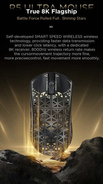 ATTACK SHARK R5 Ultra Carbon Fiber bezdrátová herní myš, herní snímač PixArt PAW3950MAX, 42000DPI, 8000Hz, MCU Nordic 52840