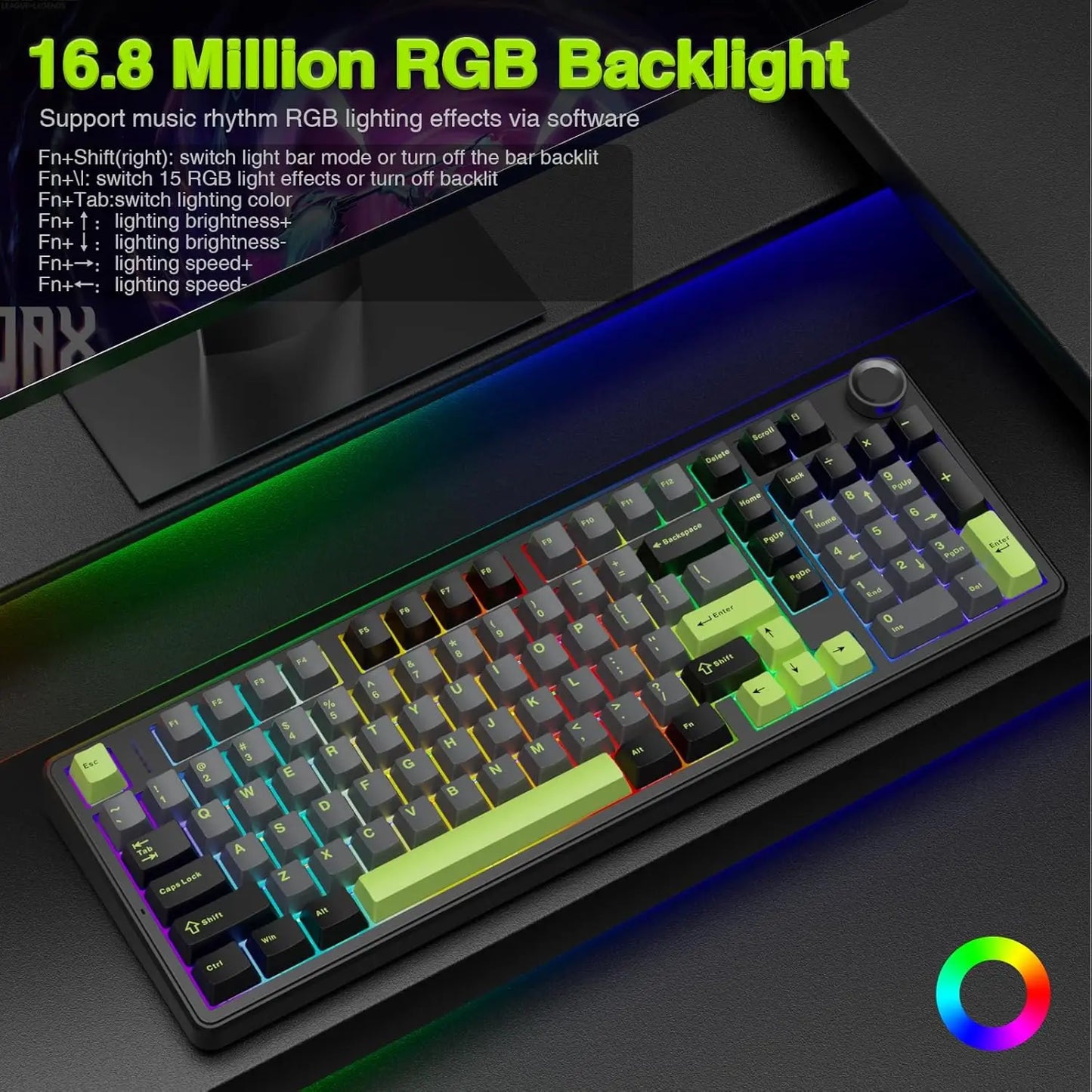 AULA F99 PRO Wireless Gaming Mechanical Keyboard 99 Keys Hot Swappable Gasket Structure 96% 8000mAh Battery Keyboard with Knob