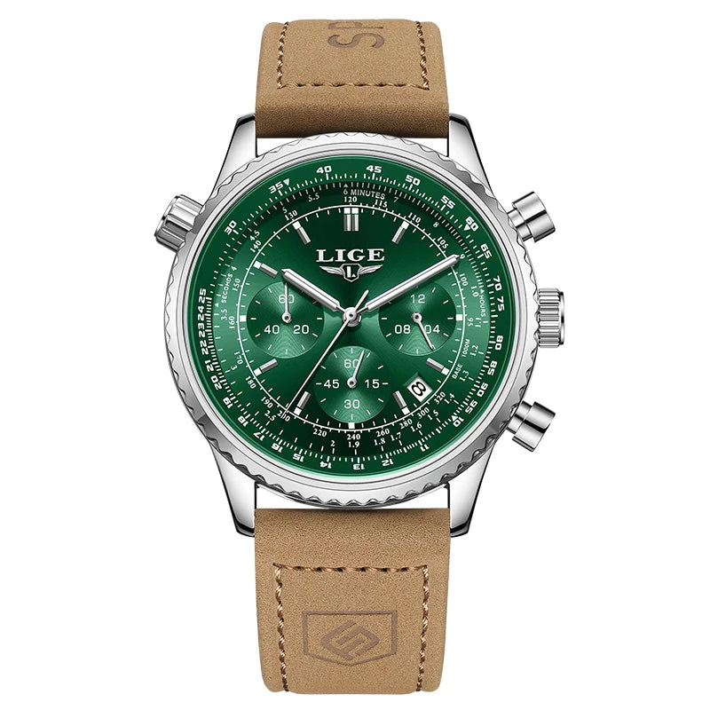 Relógio de luxo para homem LIGE – Cronógrafo com data, em aço inoxidável, estanque, luminescente, estilo desportivo e militar, relógio de quartzo para homem