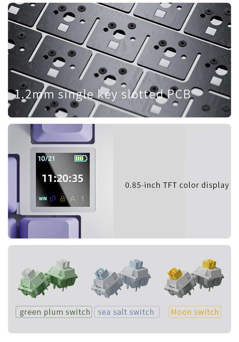 AJAZZ AK820  Mechanical Keyboard 70% Compact Layout/RGB Lighting/Hot-swappable Switches,with Wired,Wireless,and Bluetooth