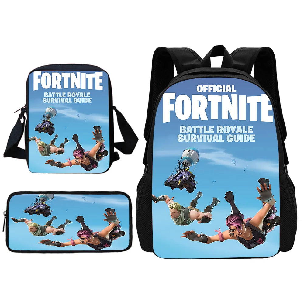 Mochila escolar infantil con bolso de hombro y estuches para lápices, bolsas escolares con diseño de juego popular F-FortniteS para niños y niñas, el mejor regalo