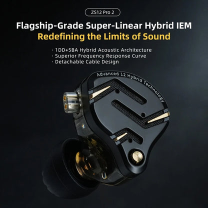 KZ ZS12 PRO 2 Flagship-Grade Super-Linear Hybrid IEM Earphones HiFi Bass In Ear Headphones Esports Gaming Headest Wired Earbuds