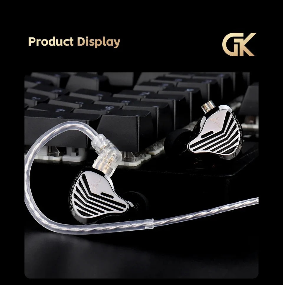 Kz Gk Kunten 1DD Dynamic Drive Earphone Hifi IEMs in ear Earbuds 2pin Detachable Cable Metal Gamer Audiophile headset