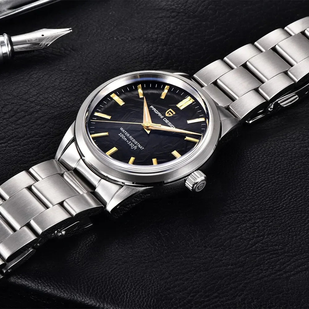 PAGANI DESIGN 40MM Meteorite dial Men Quartz Watches Luxury Business 316L Stainless Steel 100M Waterproof Watch For Men clock
