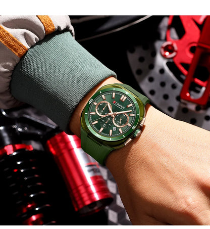 Relógio de homem CURREN – Novo modelo de luxo com movimento de quartzo, bracelete em silicone, estilo desportivo, multifunções, à prova de água, luminoso, com indicação da data e cronómetro.
