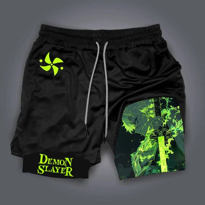 Pantaloncini da palestra da uomo Anime Demon Slayer ad asciugatura rapida, pantaloncini doppio strato 2 in 1, sportswear Y2K estate 2026, streetwear traspirante