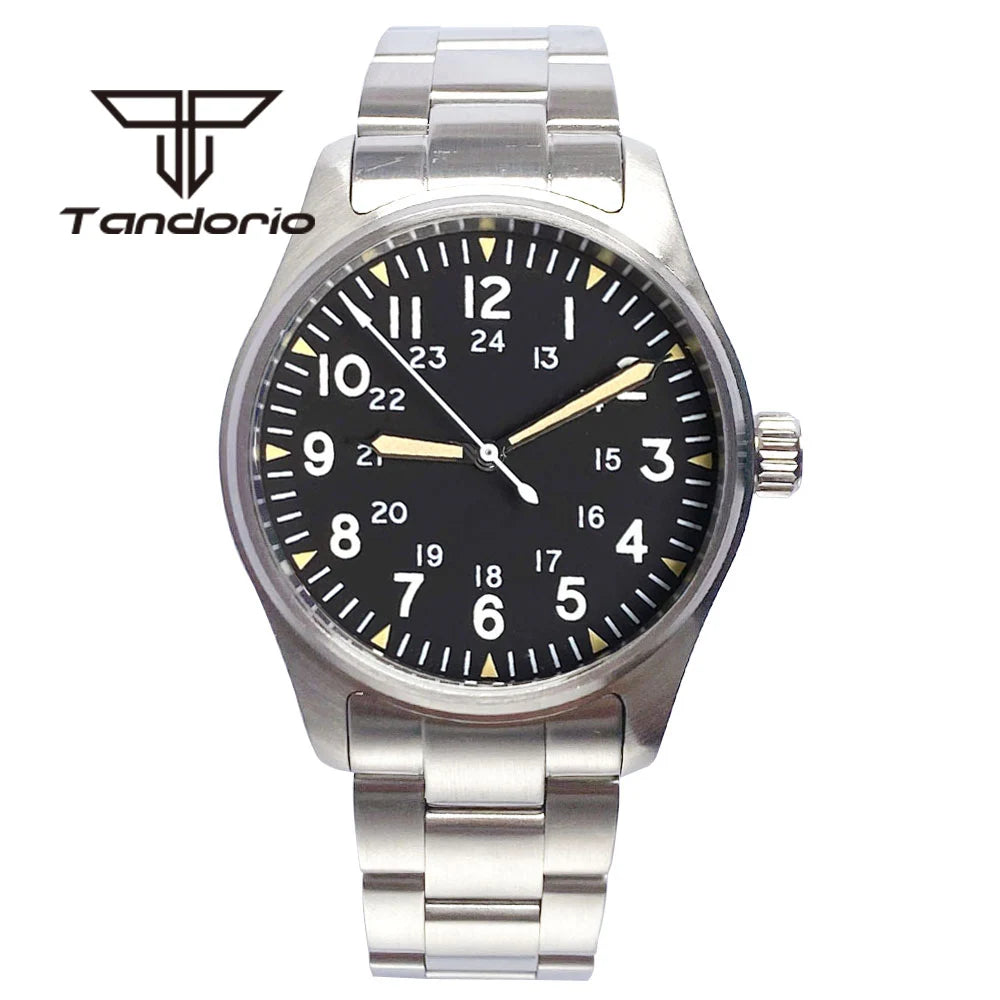 Tandorio 39mm Diving Pilot Automatic Watch for Men NH35/PT5000/Miyota8215 Movement AR Sapphire Crystal 20BAR Waterproof Luminous