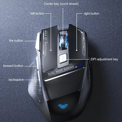 AULA SC550 Wireless Gaming Mouse Dual-mode Rechargeable Luminous Mechanical gaming mouse for Desktop/laptop E-sports USB Mouse