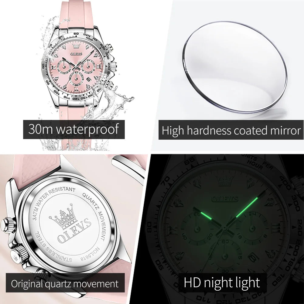 OLEVS 5618 Woman Watch Silicone Strap Luxury Brand Original Quartz Watch for Women Auto Date Waterproof Chronograph Ladies Clock