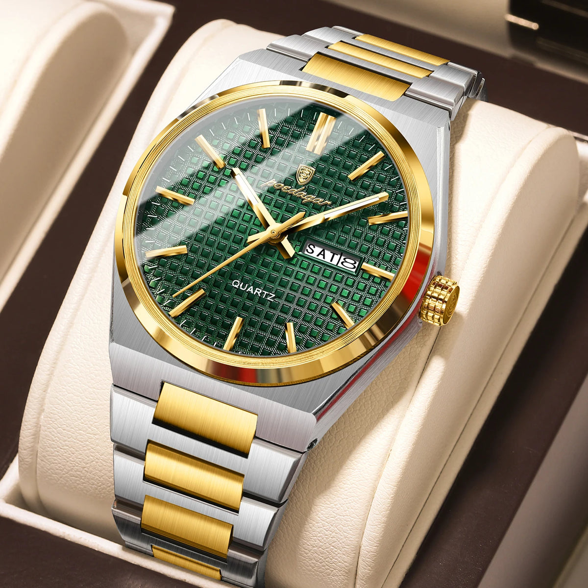 Orologio da polso di lusso da uomo POEDAGAR, impermeabile, luminescente, in acciaio inossidabile, con data e giorno della settimana, al quarzo, stile business.